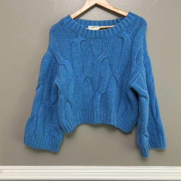 Maeve Anthropologie oversized cable knit cropped sweater Sz XS - Picture 2 of 8